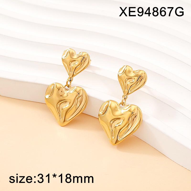 18K Gold Plated Double Layer Heart Earrings for Women - Fashionable & Versatile Peach Heart Studs