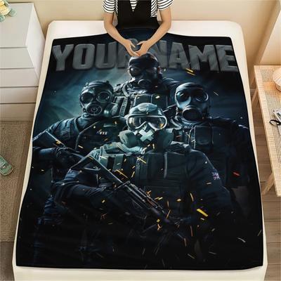 1PC Custom Name Tom Clancy's Rainbow Patterned Flannel Blanket Suitable For All Seasons for Home Decor Warmth and Comfort Gifts Holiday Present_xia