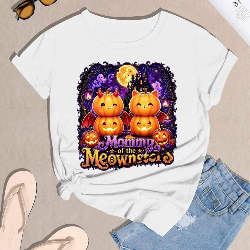 Women's Halloween Print Short Sleeve T-Shirt Casual Neck Tee Top