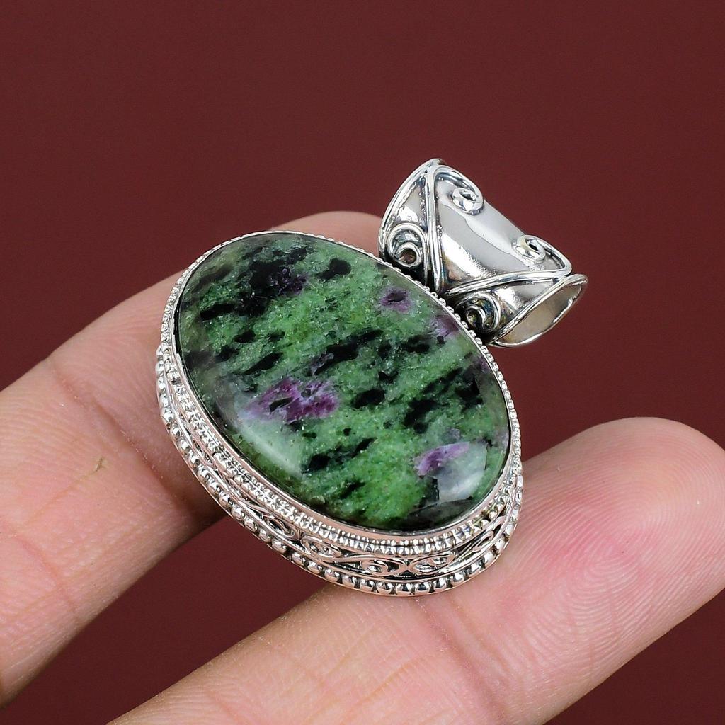 Ruby Zoisite Pendant Vintage Pendant Original Gemstone Jewelry 925 Sterling Silver Pendant Birthstone Pendant Handmade Jewelry Gifts For Him