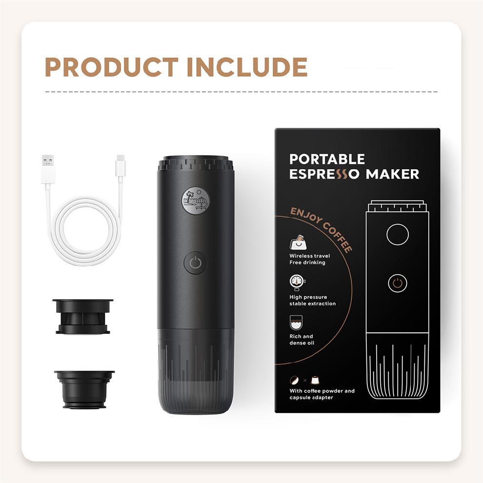Macchina per Caffè Espresso Portatile 3-in-1 Macchina da Caffè da Viaggio per Campeggio Escursionismo Ufficio Auto-Riscaldante con USB-C