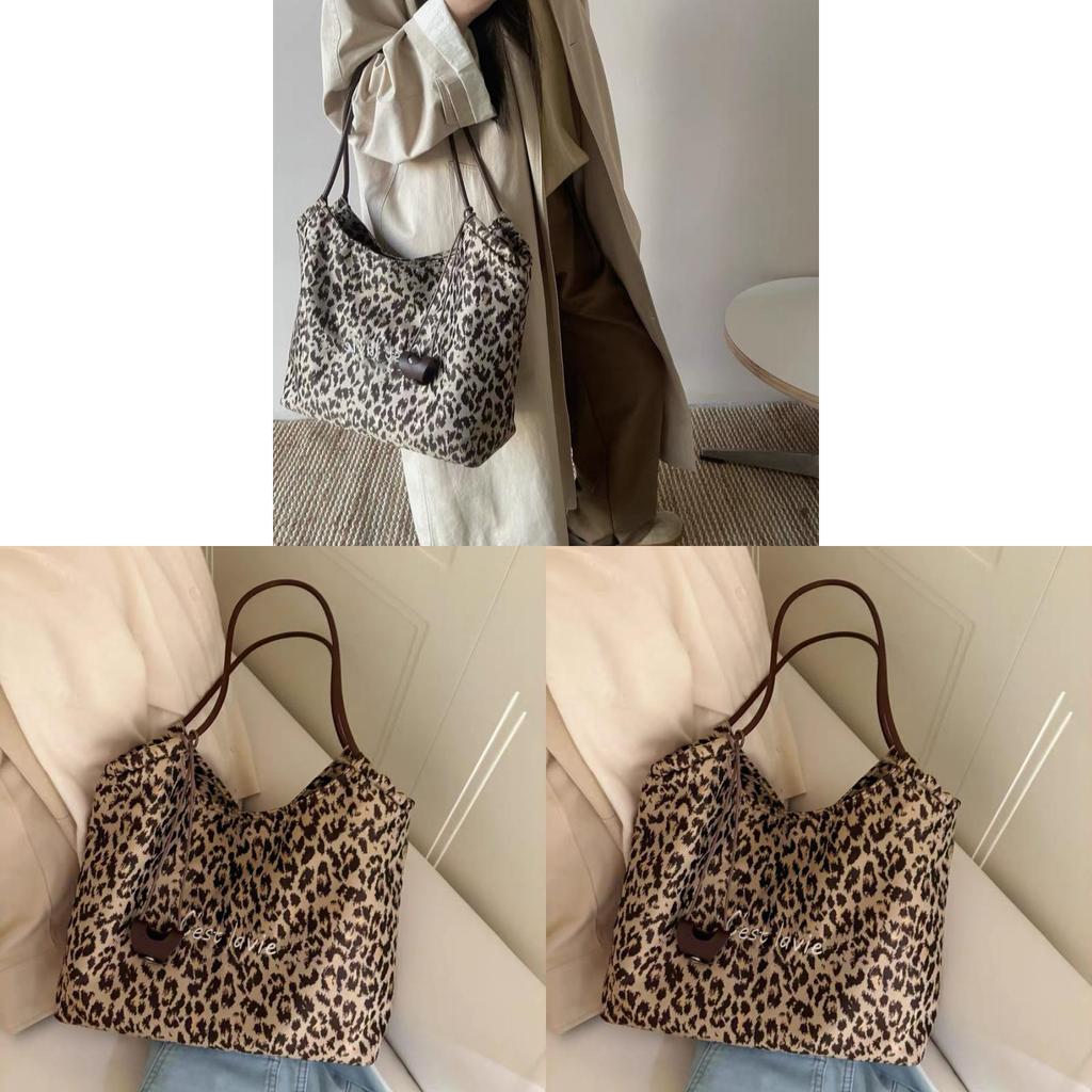 Canvas Leopard Print Large Capacity Crossbody Bag For Daily Fashion And Short Trips