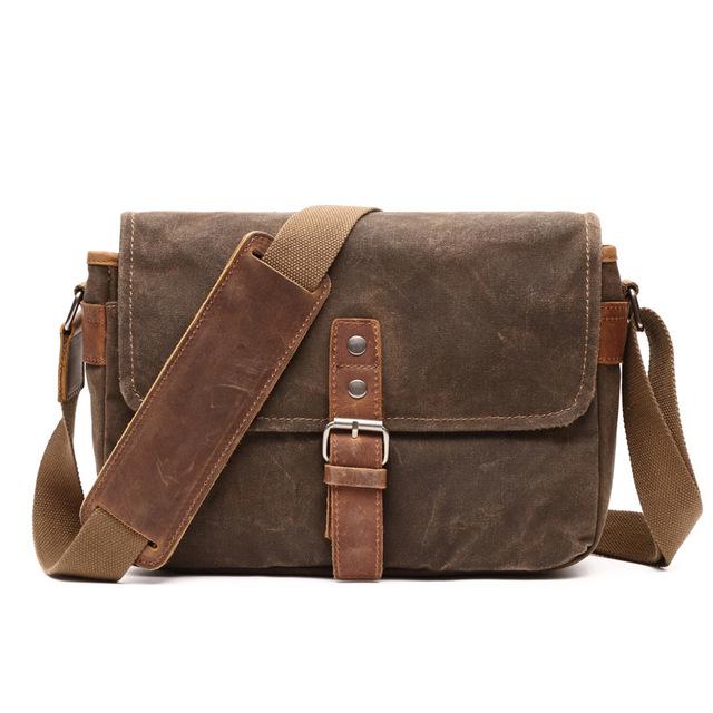 

Men Vintage Oil Waxed Canvas Shoulder Bags Shockproof DSLR Camera Bag Waterproof Canvas messenger casual Crossbody Bags for men кофейный