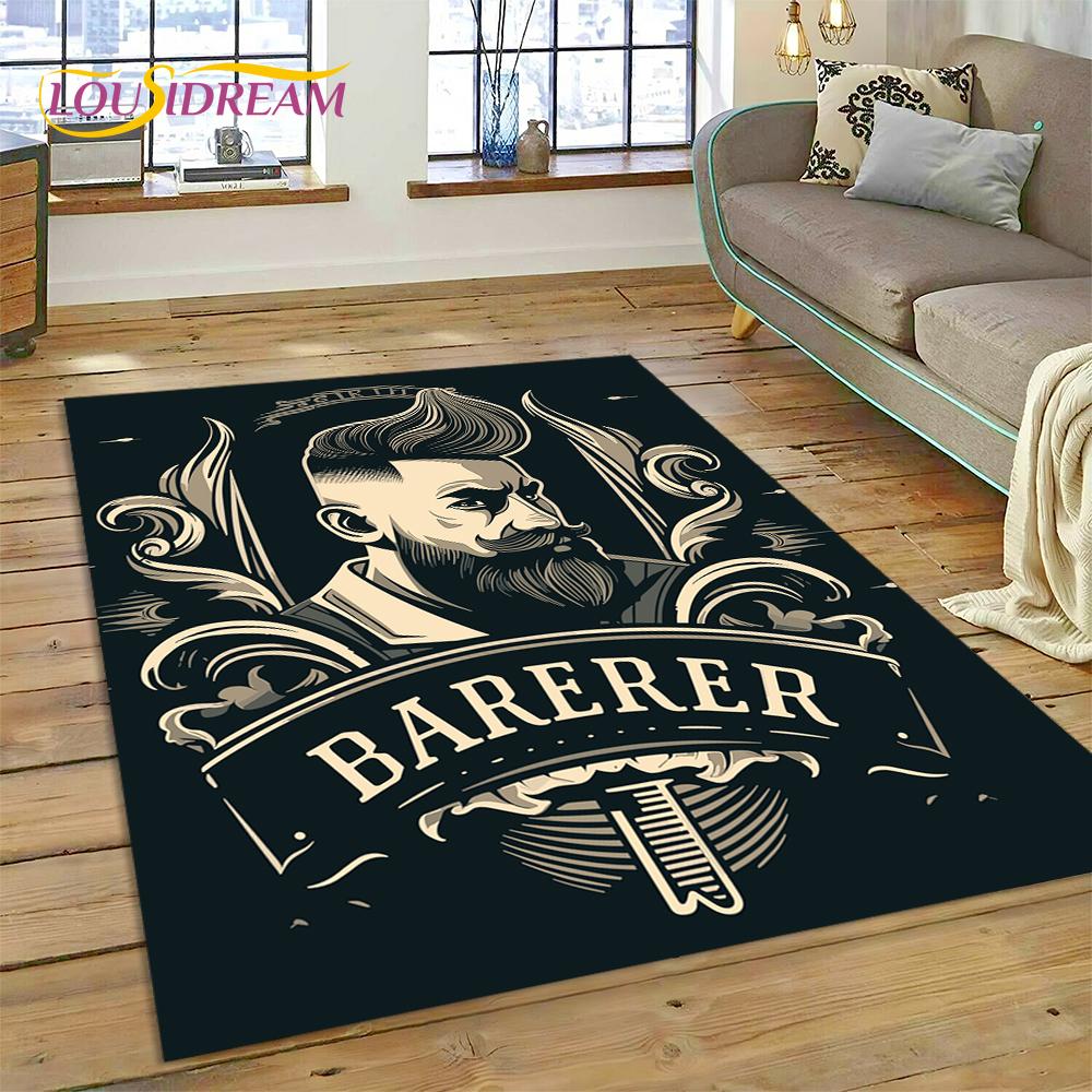Fashion Barber Shop Logo Skull Vintage Rug Carpet for Living Room Bedroom Decor,Floor Mat Non-slip Decoration for Sofa Doormat