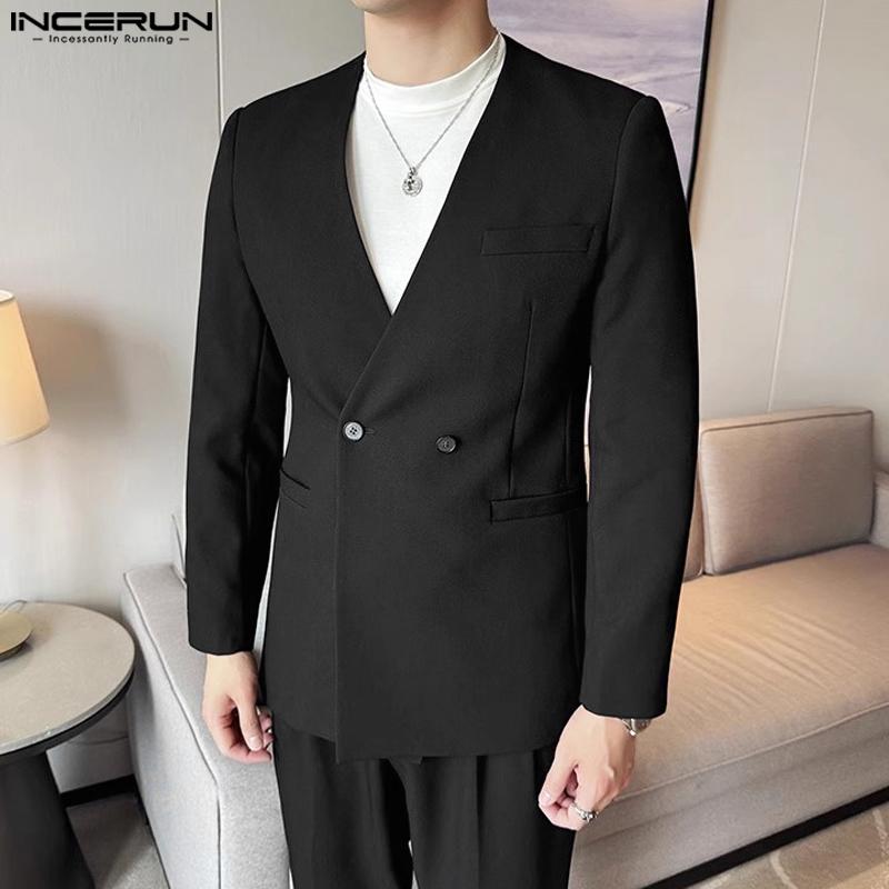 INCERUN Men Collarless Long Sleeve One Button Blazer Casual Oversized Thin Suit Coats