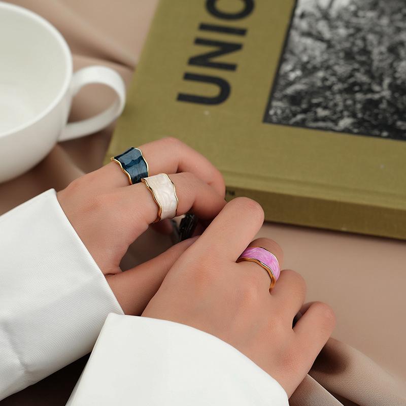 Elegent Vintage Wave Enamel Drip Glaze Rings For Women Korean Handmade Graffiti Open Ring Bohemia Jewelry Travel Gifts