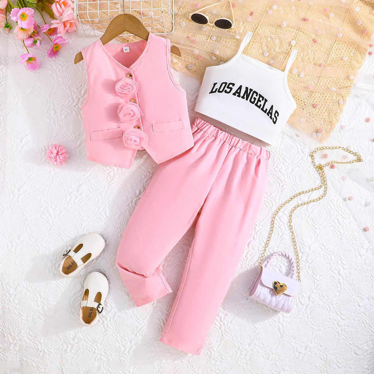 Children s Fashion Set: Summer Girls Suit Set (Vest, Pants, and Tank Top) 2-3Y