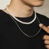 Trendy Hip-Hop Style Geometric Box Chain Layered Imitation Pearl Double Layer Necklace Fashionable Personality Men's Necklace