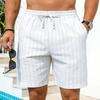 Mens Striped Linen Drawstring Beach Shorts Summer Casual