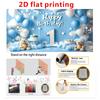 2D Happy 1st Birthday Backdrop Teddy Bear Blue Sky Wood Photo Booth Background