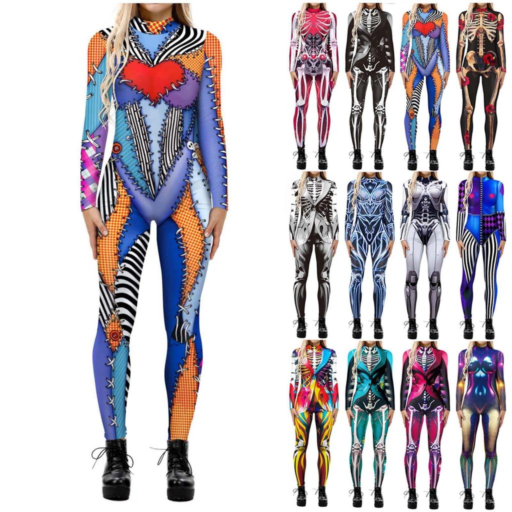 Damski kostium na Halloween Cosplay Casual Digital Print Cosplay Kostium Długi rękaw Obcisły kombinezon Ubrania sportowe