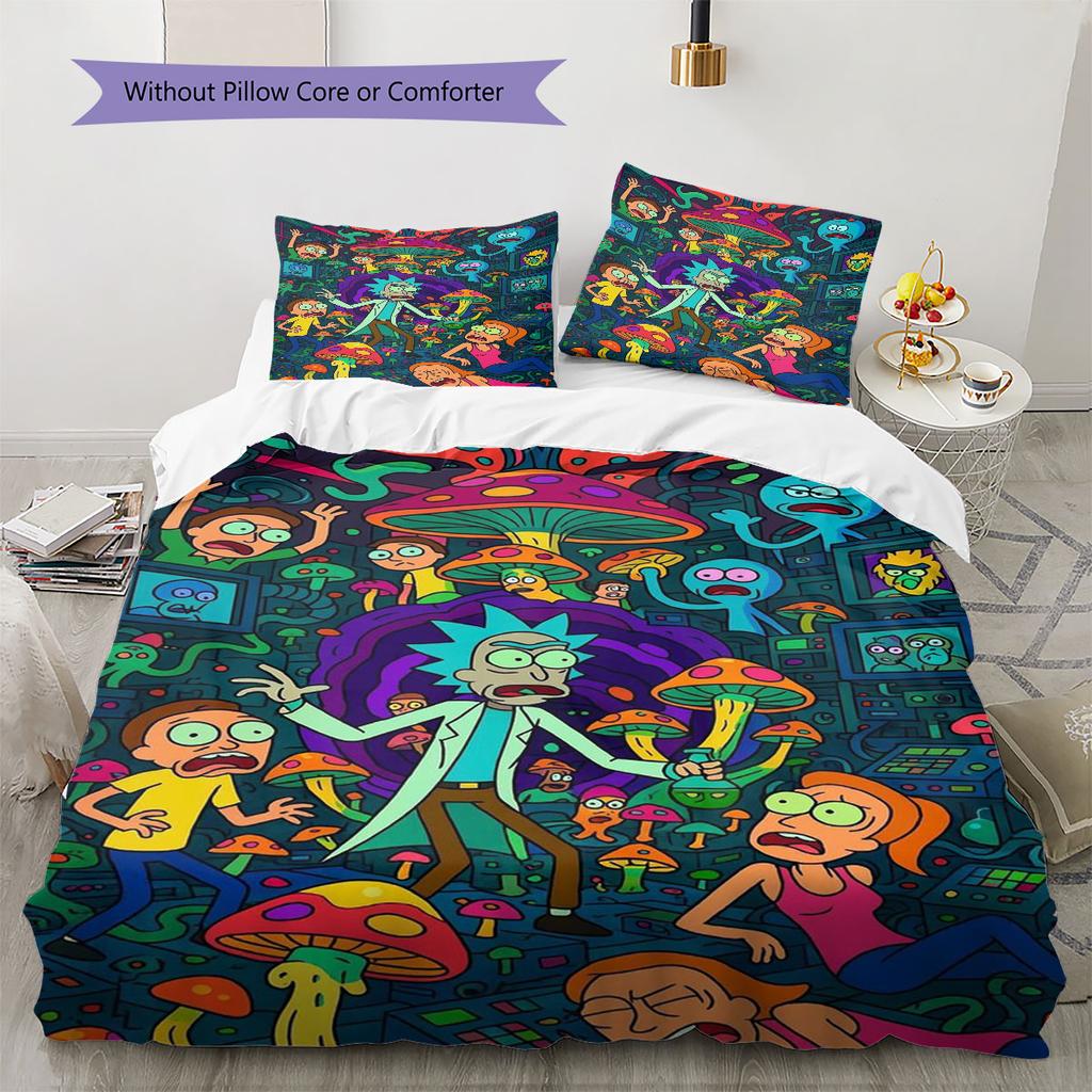 Ricky and Morty Printed Coreless Ultra-Soft Sheet Set, Multiple Sizes of Comfortable Bed Sheets, Bedroom Bedding Decoration