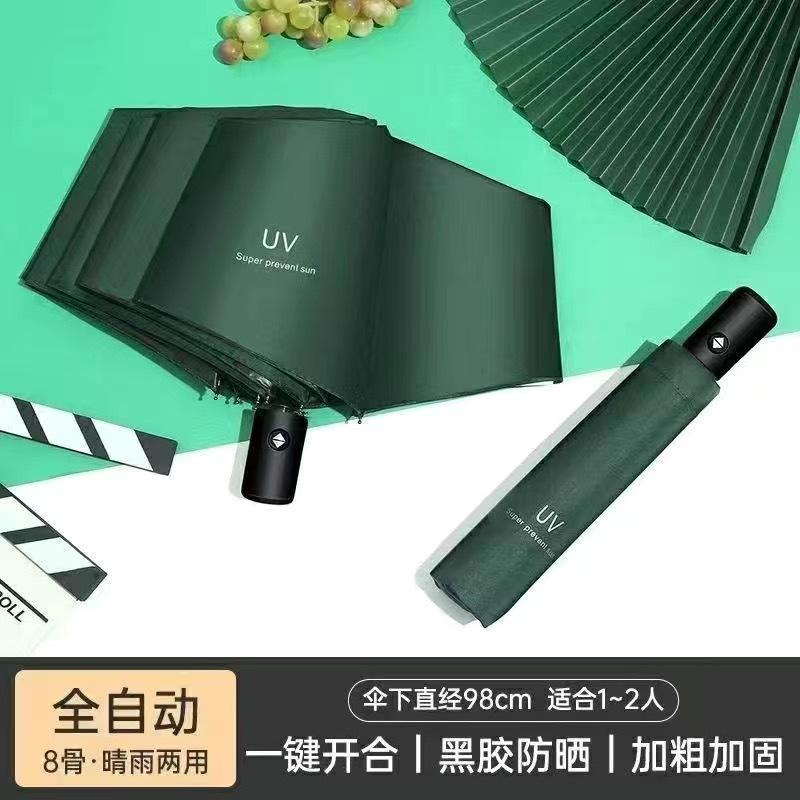 Fully automatic UV vinyl parasol, one-click open and close three-fold umbrella, UV-proof portable advertising umbrella
