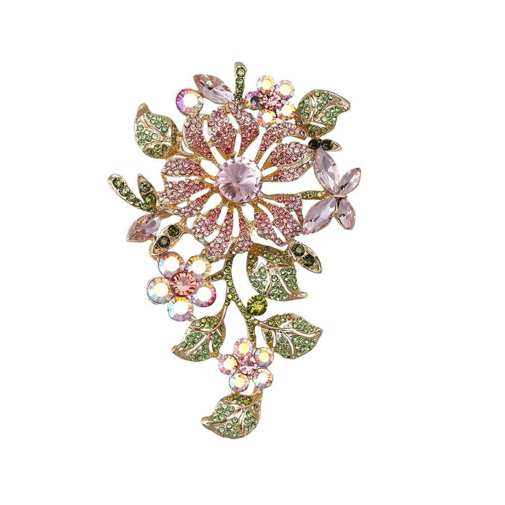 

Vintage Luxury Pin Banquet Metal Rhinestone Brooch Clothing Decoration Crystal Flower Brooch Suit золотий