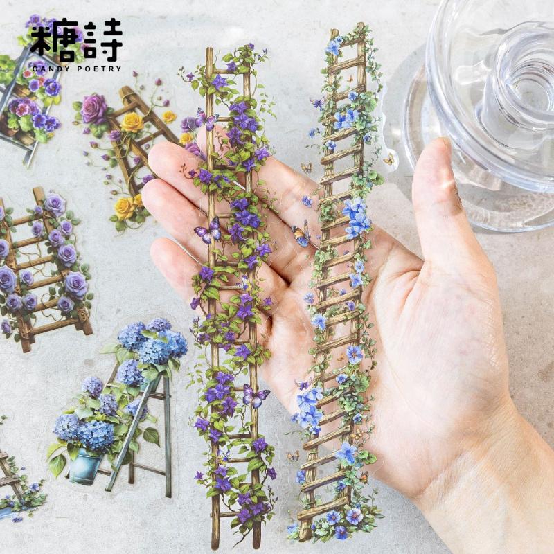 1pack/10Pcs Plant Flower Ladder Theme Stickers Retro Fresh Style DIY Handmade Album Scrapbooking Decorative Supplies