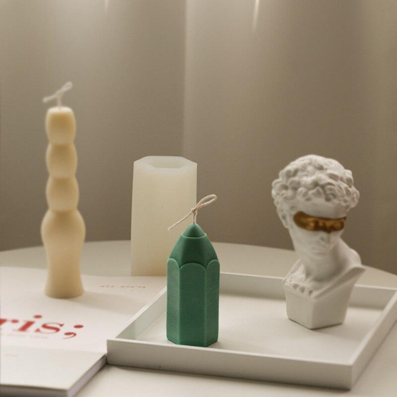 3D Pencil Shape Silicone Candle Mould DIY Cylindrical Aromatherapy Candle Soap Gypsum Resin Manual Candle Making Handmade Mold
