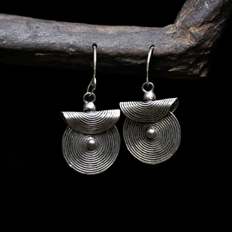 Retro Folk Art Silver Handmade Ethnic Style Earrings