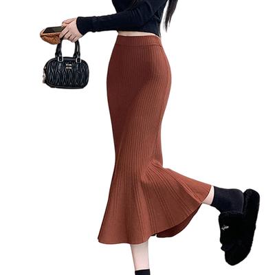 MERONOCALLALY Mermaid Midi Elastic Tight High Perfect for Spring Skirt, Knit, Length, Fall/Winter, Long, Waist, Skirt, Stretch, Waist, Elegant,