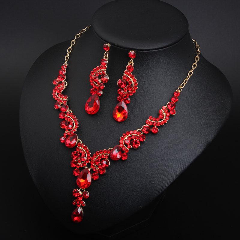 Elegant Crystal Gemstone Necklace & Earrings Set for Brides and Evening Dresses