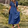 Mote sommerkjole for kvinner med rund hals og korte ermer, avslappet feriekjole