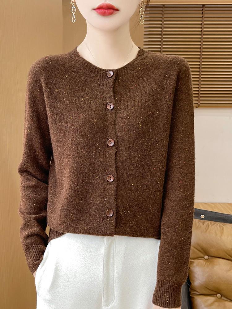Women's Polka Dot Wool Cardigan, Round Neck, Single-Breasted, Korean Style Loose Fit for Autumn/Winter