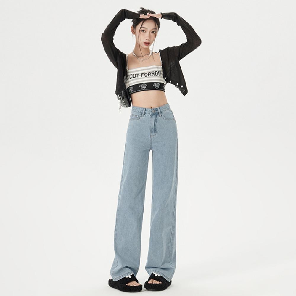 

Straight jeans women s autumn and winter new Spice Girl high waist loose and thin narrow version wide leg floor pants trendy ins S