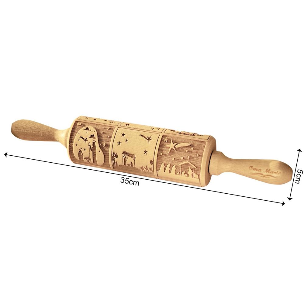 Christmas Nativity Embossed Rolling Pin Wood Carved Cookies Biscuit Fondant Dough Baking Engraved Printed Roller 35X5CM