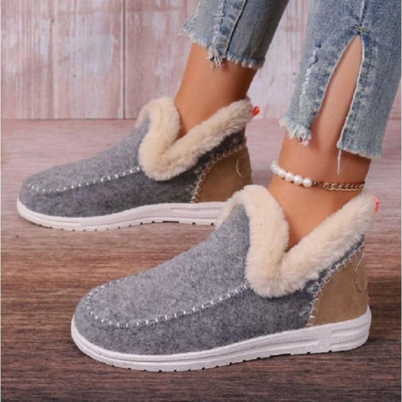 Winter Women's Cotton Shoes Large Size Velvet Thickened Burr Warm Flat Cotton Shoes