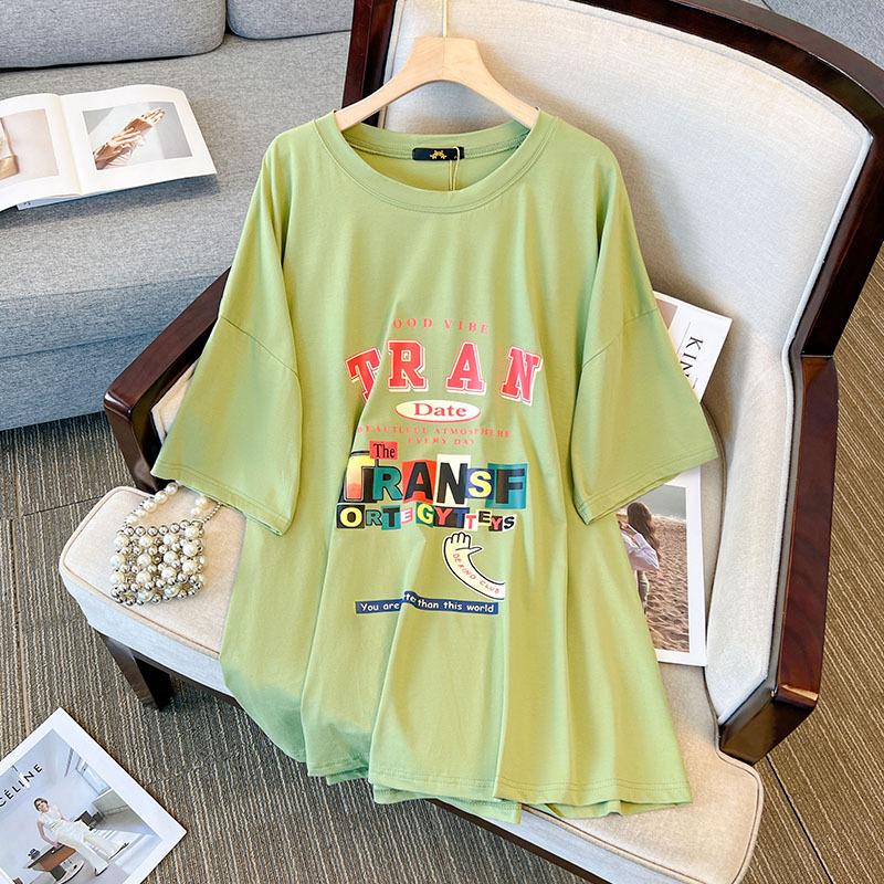 

Женская длинная футболка 2XL ~ 6XL, женская блузка больших размеров, свободная летняя рубашка Fat Sister с короткими рукавами 2XL зелёный