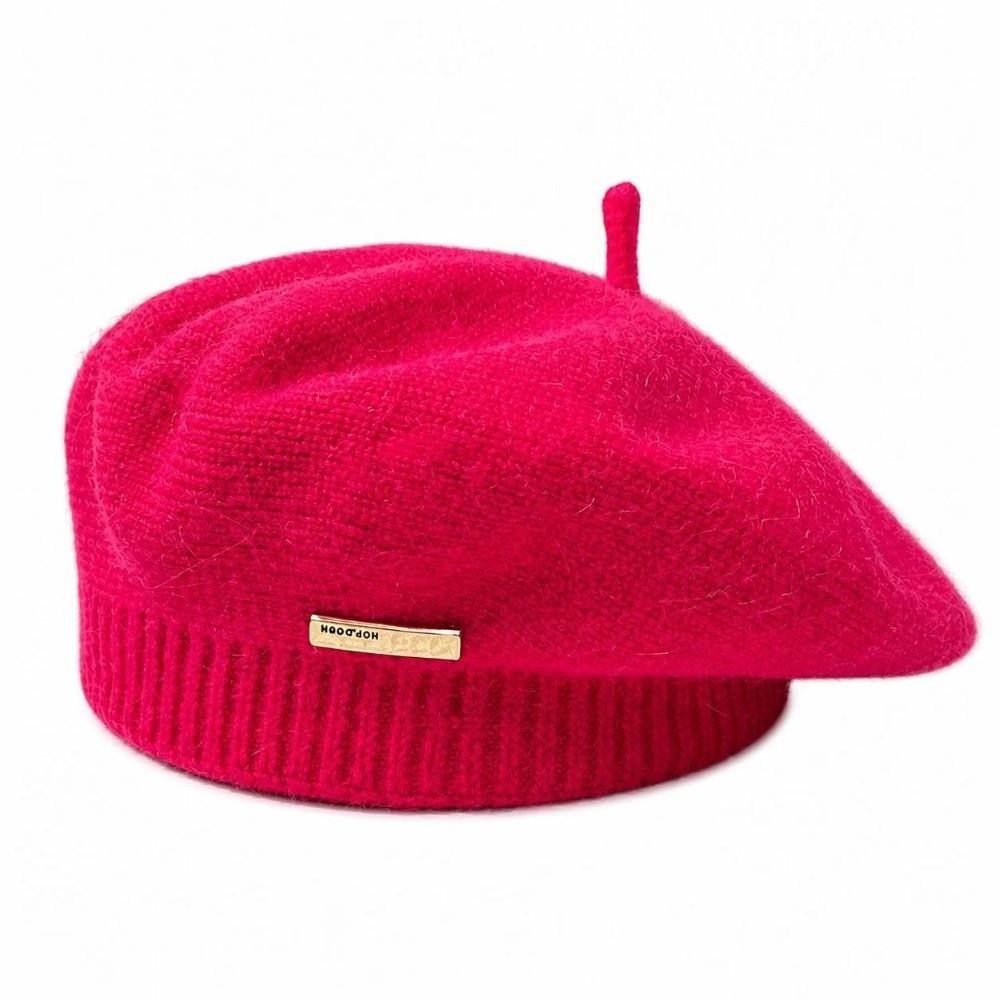 Solid Color Beret Hat Warm Woolen Beanie Cap Retro Knit Cap Women Girl