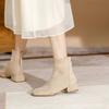 Coarse Heel Suede Martin Boots Women's Autumn and Winter Retro Small Ankle Boots Medium Tube Elastic Skinny Boots Square Head Fashion Short Boots