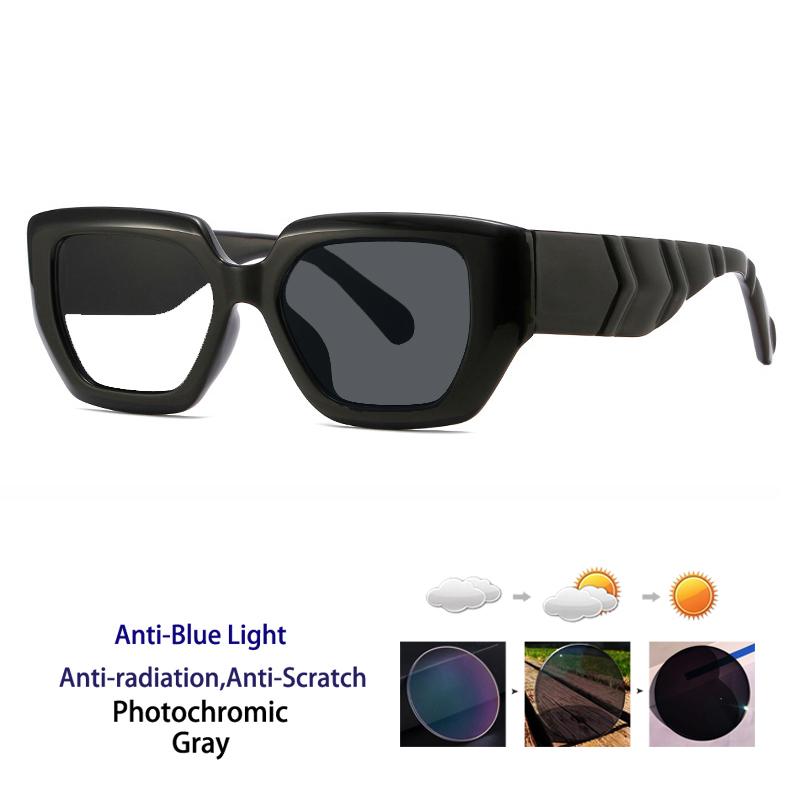 Ladies Fashion Large Frame Anti Blue Light Photochromic Reading Glasses Thick Border Prescription Eyewear