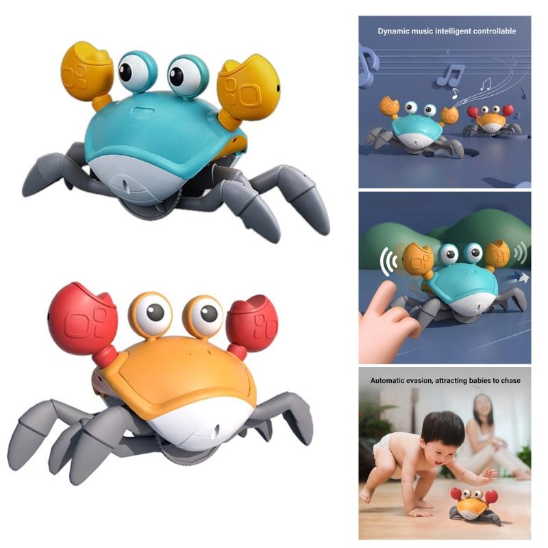 Musical Light Up Crabs Toy for Toddlers Encourages Crawling Walking Electric Obstacle Avoidance Crabs Kids Learning Toy