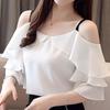 Summer New Ruffles White Chiffon Blouse Shirt Women Tops Off Shoulder Top J274