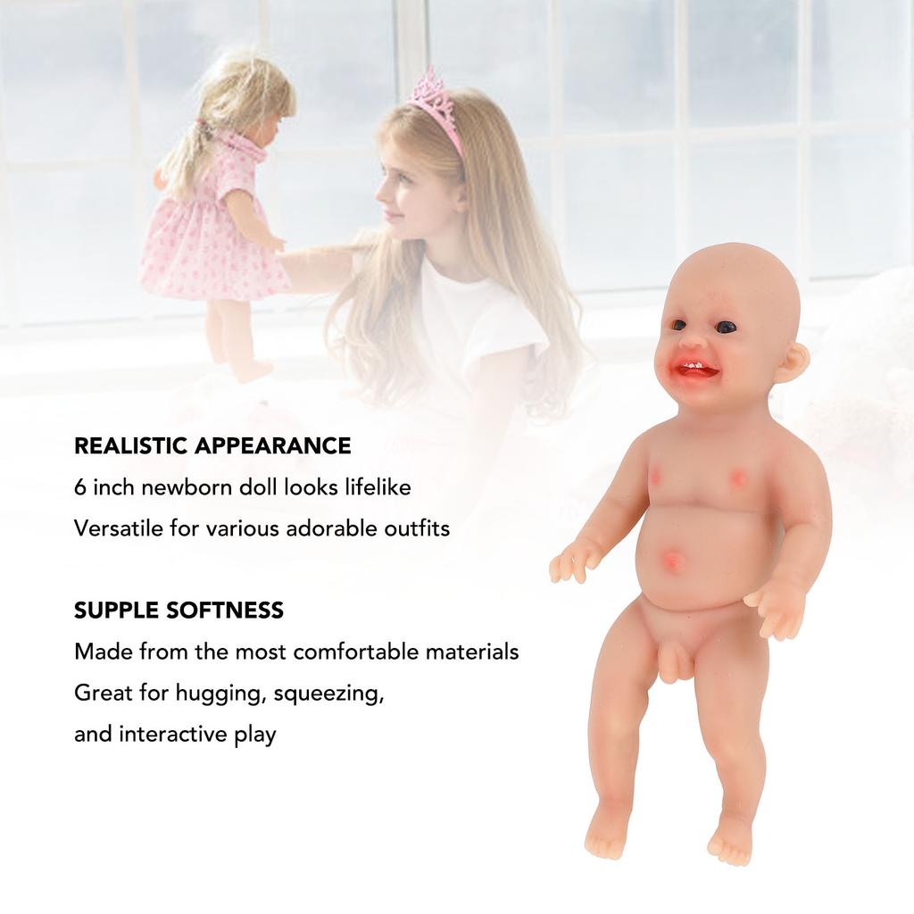 Lifelike Reborn Baby Doll 6 Inch Realistic Cute Sweet Smile Face Soft Silicone Solid Real Reborn Baby Doll for Toddlers Boy Doll