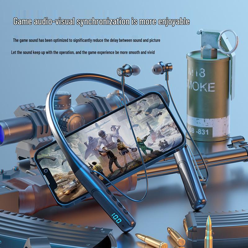 Neckband Bluetooth Sports Gaming Headphones with Digital Display and Extended Battery Life Compatible with All Brands