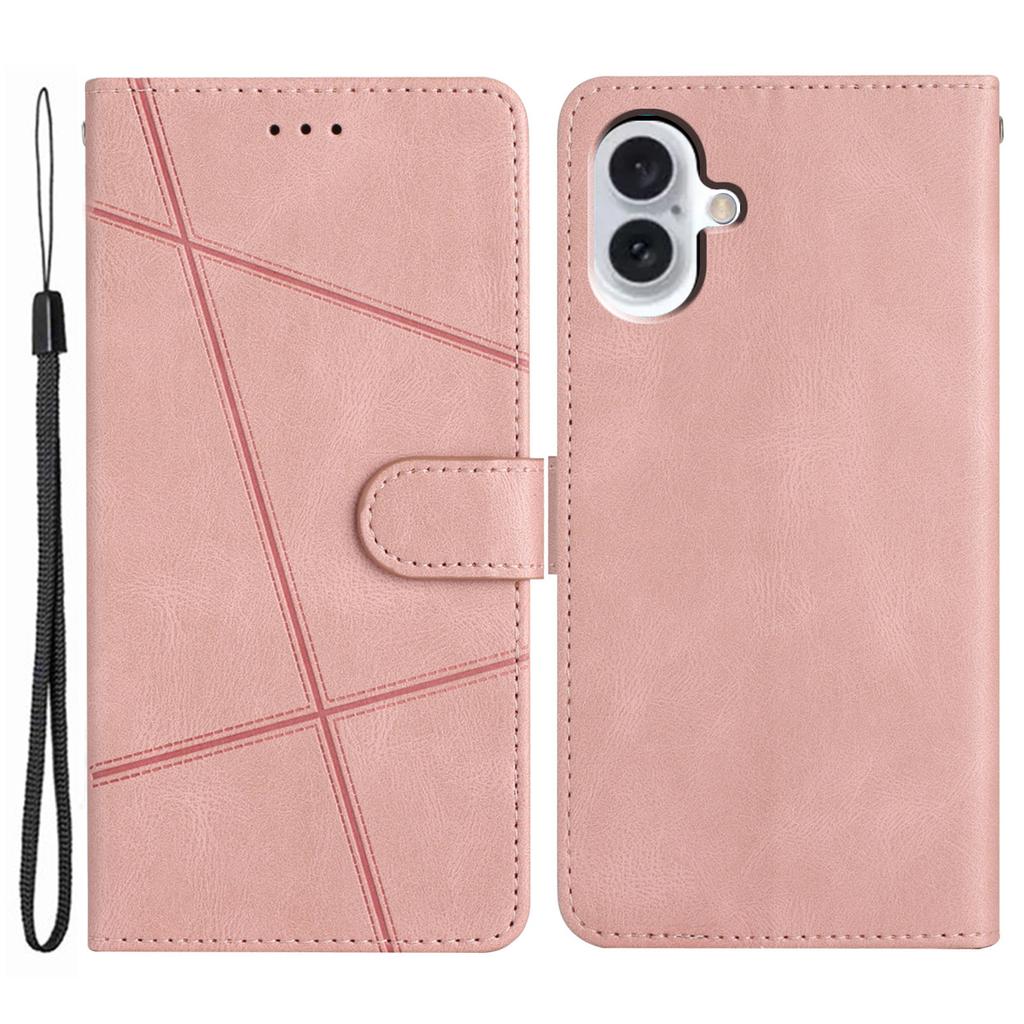 For iPhone 17 Wallet Case Line Imprinted Skin-Touch Leather Flip Phone Cover
