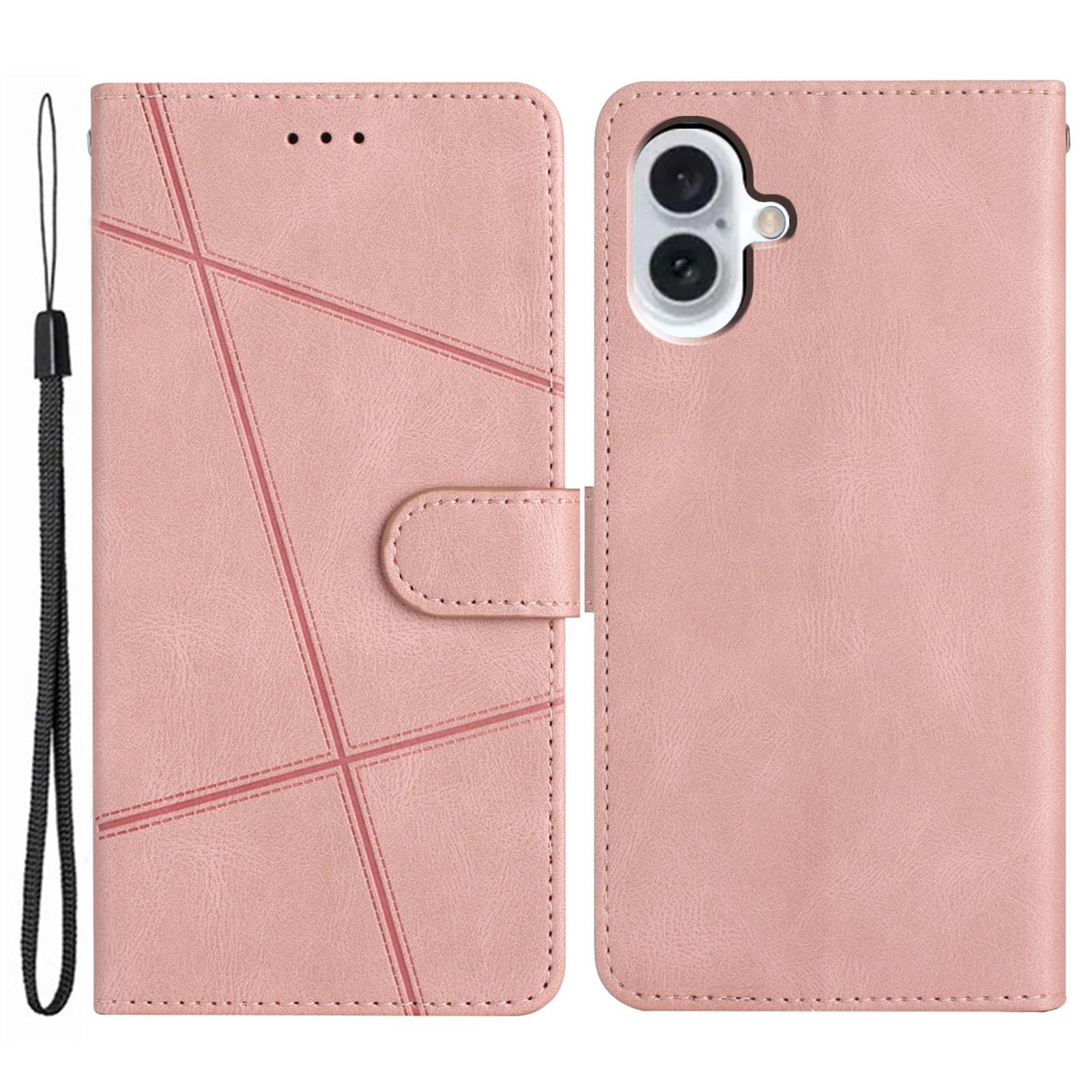 

For iPhone 17 Wallet Case Line Imprinted Skin-Touch Leather Flip Phone Cover Rose Gold