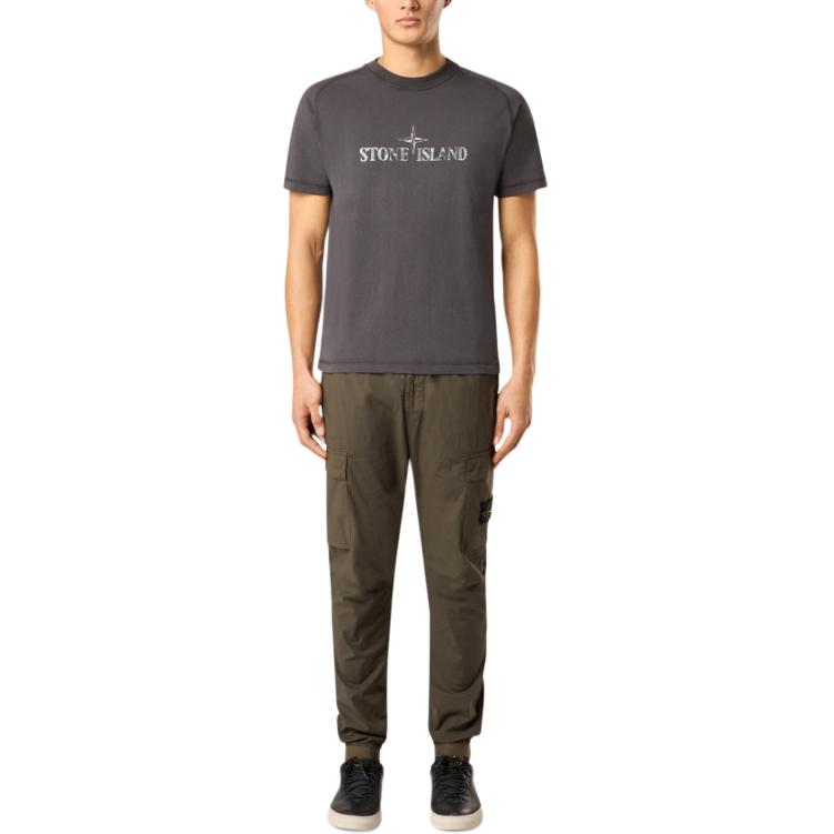 STONE ISLAND Classic Logo Print Slim Fit Raglan Short Sleeve T-Shirt Men Tops Charcoal K1S152100020S0081-V0065