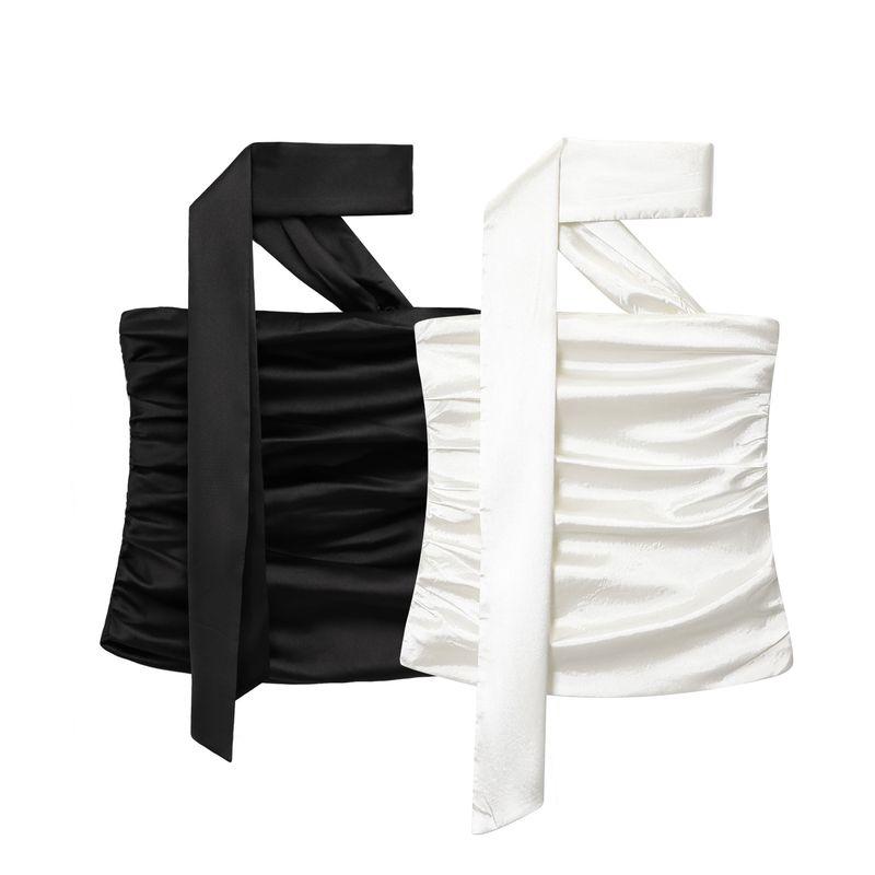 Zbzr Spring New Women clothes Western Style Fashion Fashion Scarf Decoration Pleat Silk Satin Texture Top 2526303
