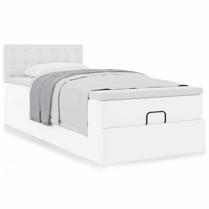 Lit ottoman - Maison Exclusive - 100x200 cm - Similicuir blanc - Rangement sous le lit