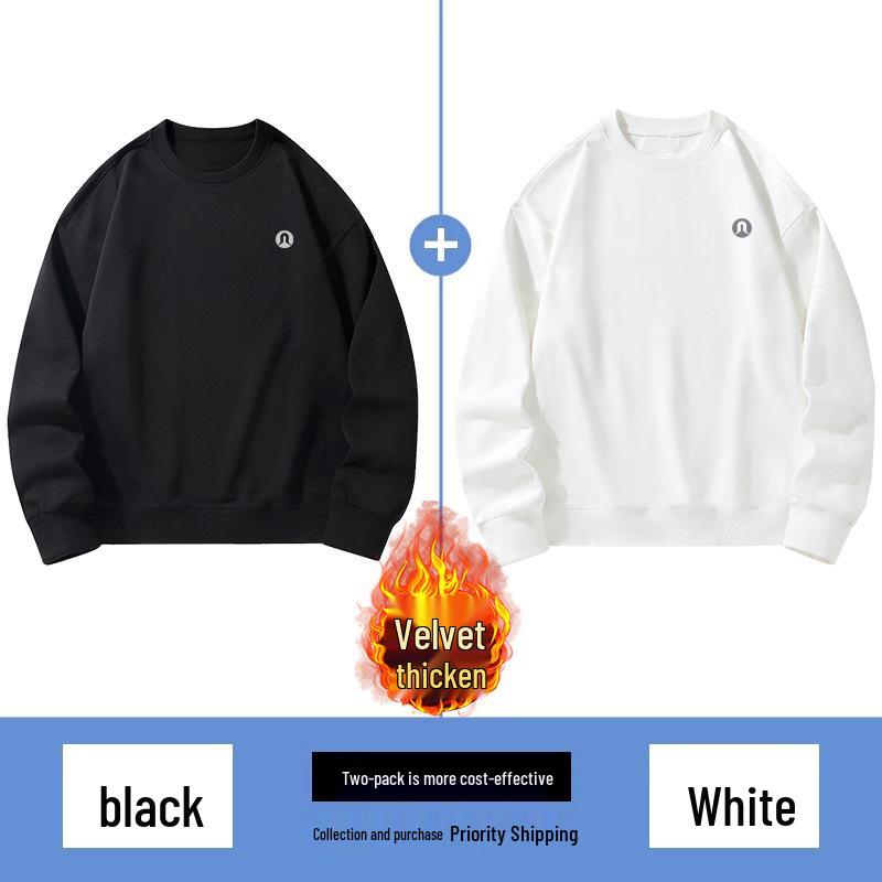 Lulu Men's Plus Velvet Round Neck Hoodie 2025 Autumn/Winter, Long Sleeve Couple Style Pullover.