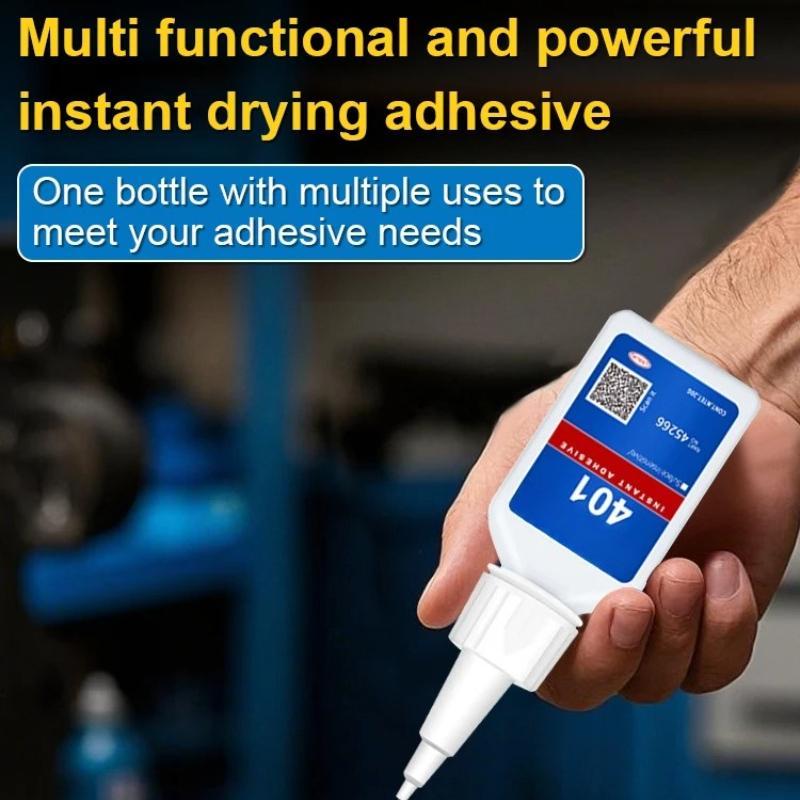 Brand-new upgraded 401 super cyanoacrylate glue, instant drying in 5 seconds, waterproof, stable and versatile bonding tool.