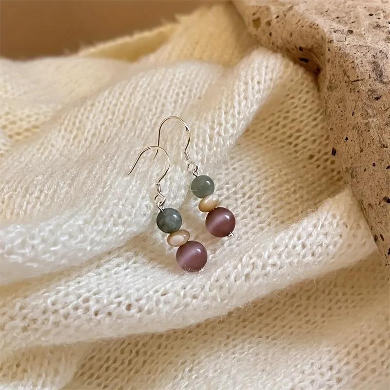 Vintage Trend Irregular Beaded Dangle Earrings, Women's Niche Design Ethnic Style Holiday Party Accessory Gift