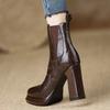 Waterproof table thick heel 2025 autumn new foreign style versatile comfortable high heel boots elastic heightening short boots brown
