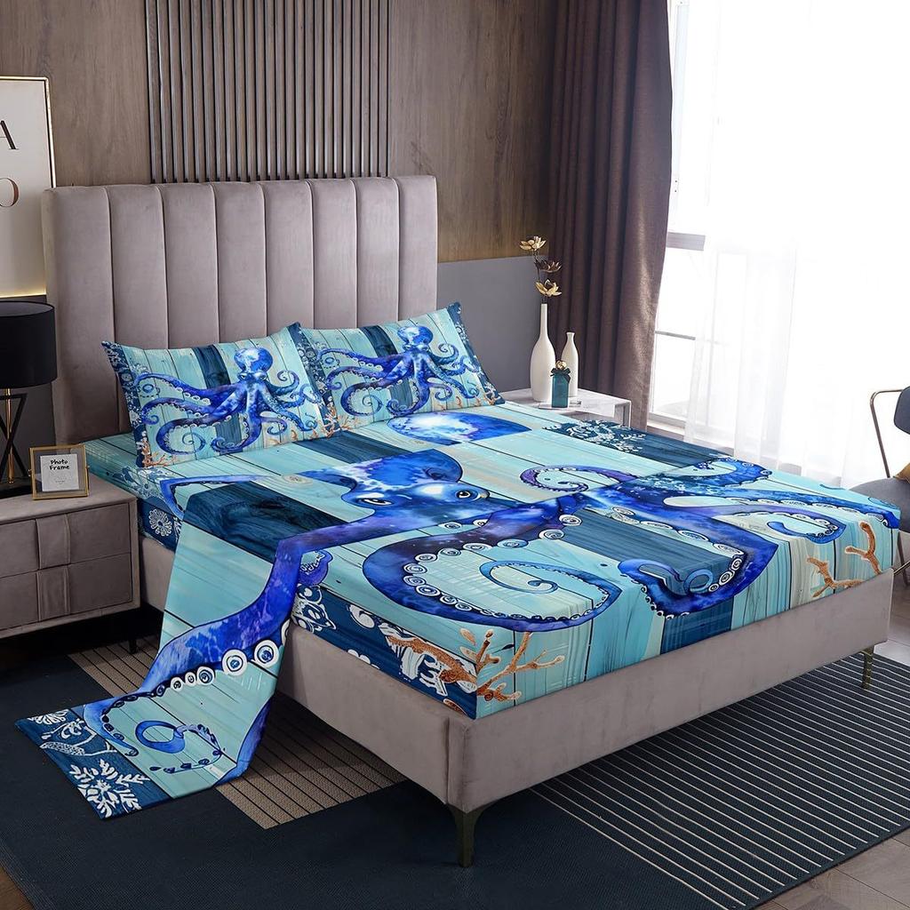 Ocean Animal Shark Pattern Bed Hat Four-Piece Bedding Set Bedroom Dormitory Bedding Decoration