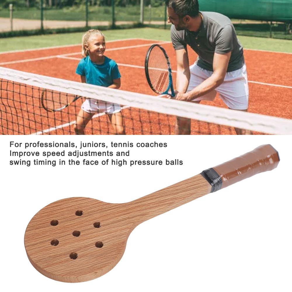 Wood Padel Training Paddle Perforated Head Tennis Practice Bat Ball Hitting Drill