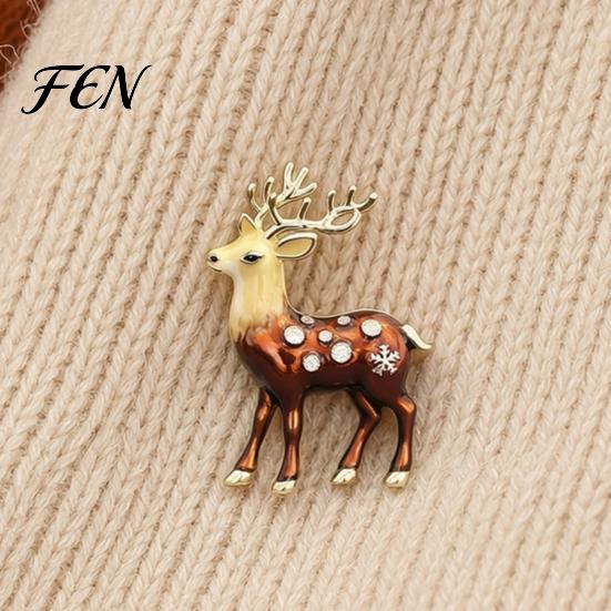 Reindeer Sweater Brooch Christmas Pin, Rhinestone Elk Lapel Clothing Accessories Cardigan Coat Suits Accessories, Jewelry Gift for Xmas Alloy