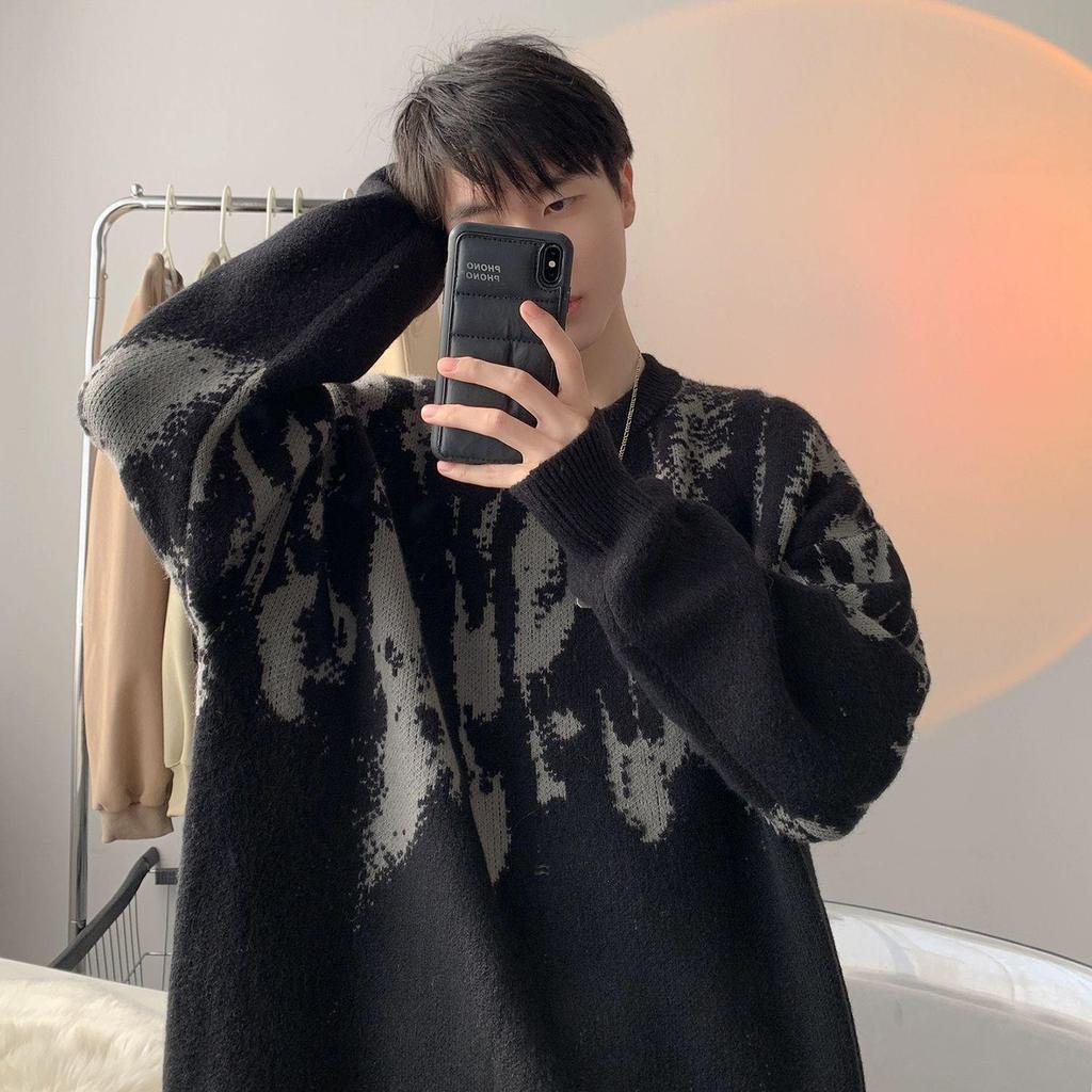 Korean Tie-Dye Men's Sweater: Trendy 2026 Autumn/Winter Knitwear, Youthful Loose Fit