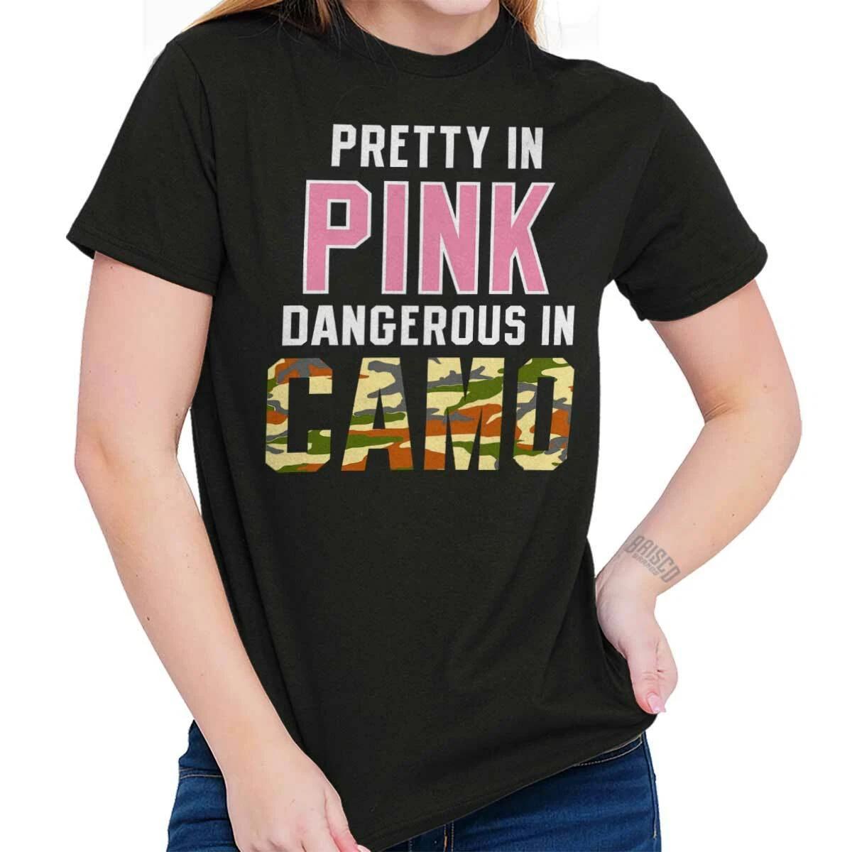 Hunting Pretty In Pink Dangerous in Camo Womens Graphic Crewneck T Shirt Tee M